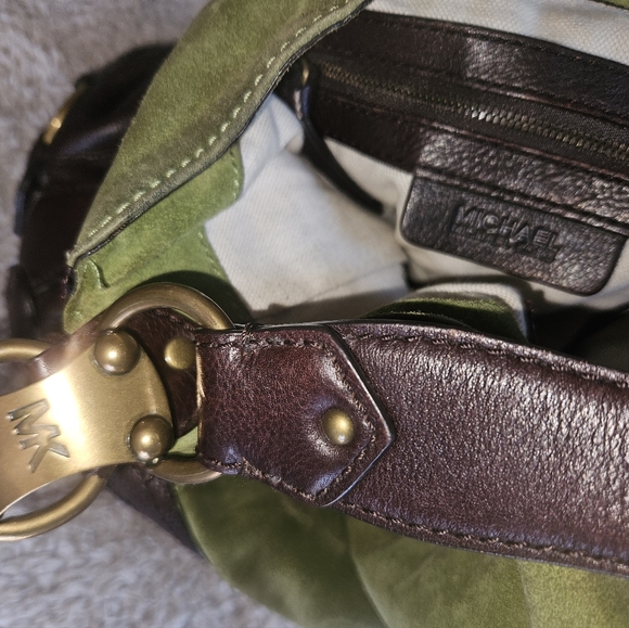 RARE MICHAEL KORS 2008 Grp een Suede Brown Leather XL Hobo bag Vintage purse - Picture 4 of 16